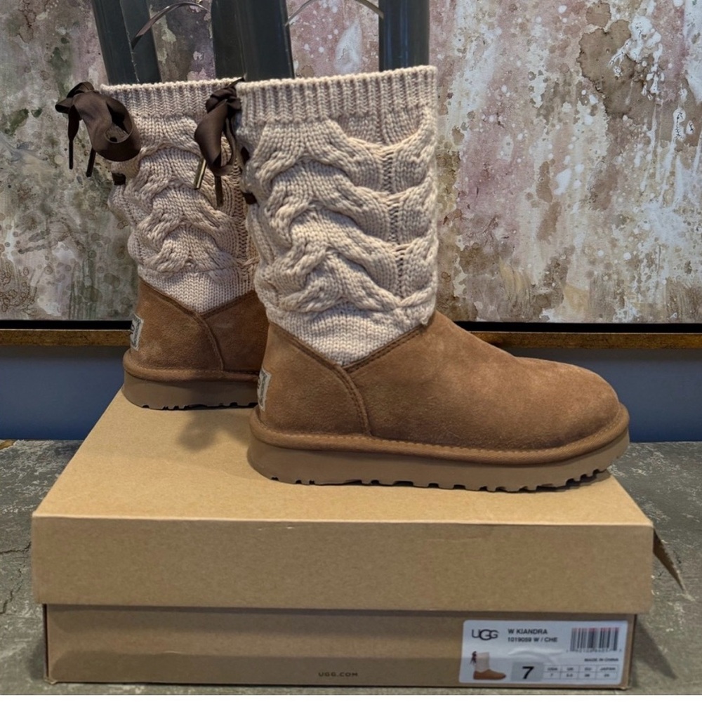 UGG Brown Boots with Cream Knit Cuff
